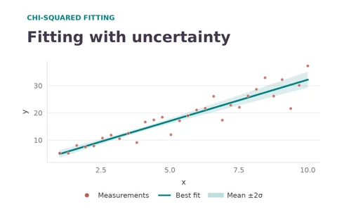 Preview of a fitting experiment with noisy measurements and an uncertainty band.